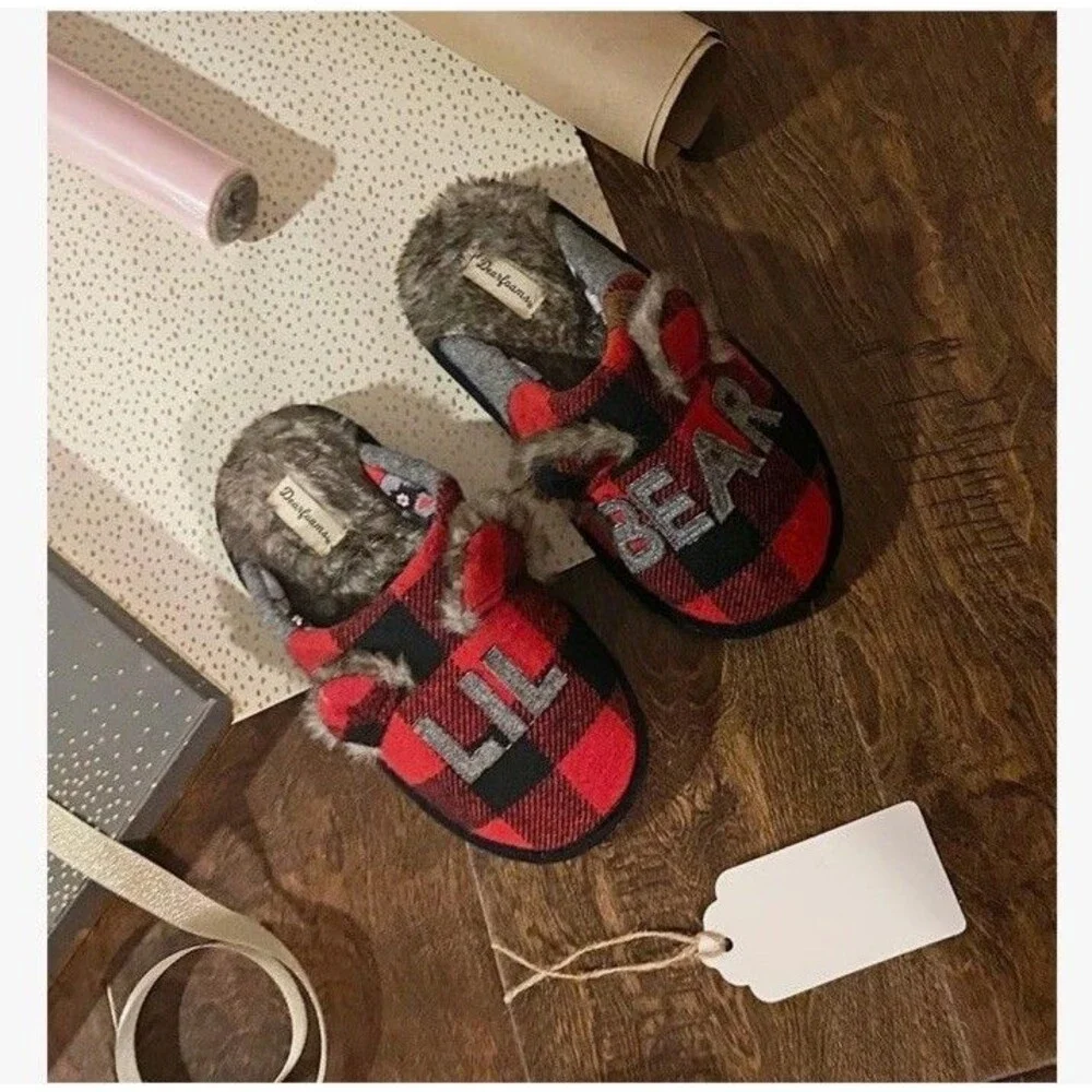 Dearfoams Kids Unisex Slipper Lil Bear Plaid US 5-6 Toddler